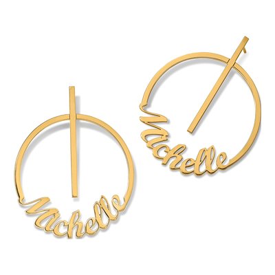Gold-Plated Sterling Silver Personalized Large Circle Name Dangle Earrings – view 6