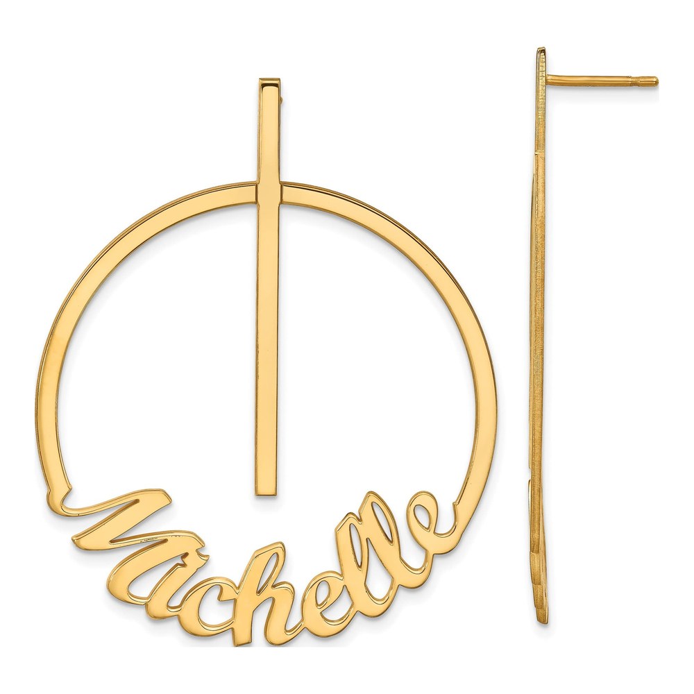Sterling Silver/gold-Plated Circle Large Name Post Earrings