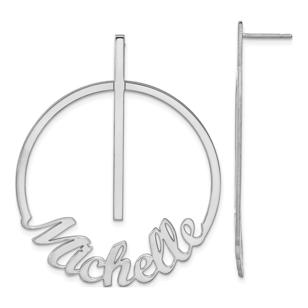 Sterling Silver/rhodium-Plated Circle Large Name Post Earrings