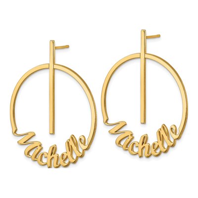 Gold-Plated Sterling Silver Personalized Small Circle Name Dangle Earrings – view 2
