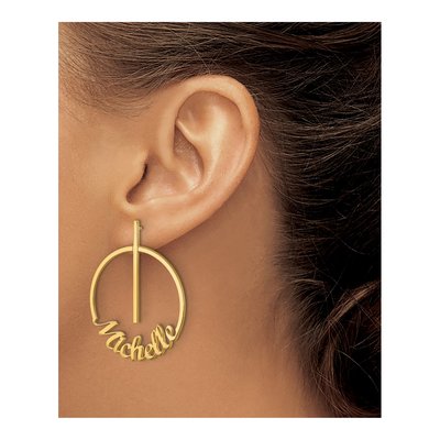 Gold-Plated Sterling Silver Personalized Small Circle Name Dangle Earrings – view 3