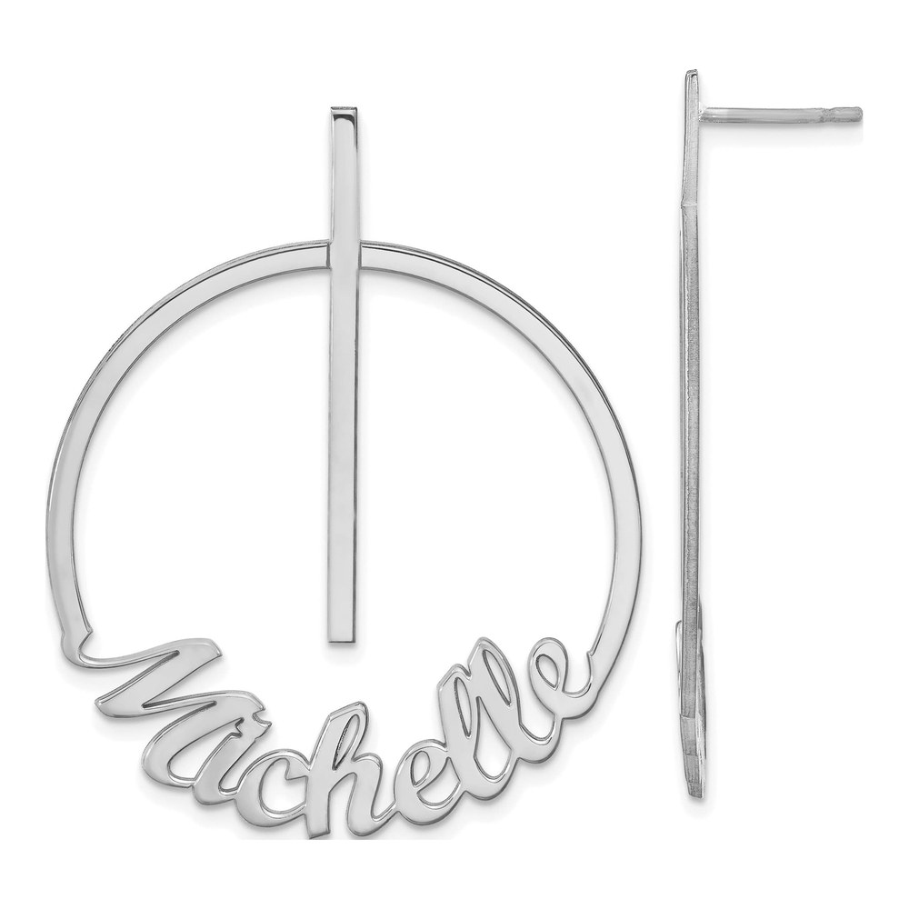 Sterling Silver/rhodium-Plated Small Circle Name Post Earrings