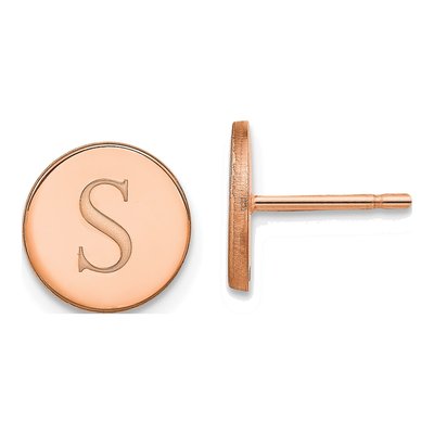 Rose Gold-Plated Sterling Silver Personalized Round Initial Stud Earrings