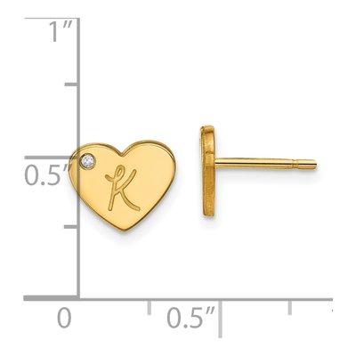 Gold-Plated Sterling Silver 1mm Round Diamond Personalized Initial Heart Stud Earrings – view 4