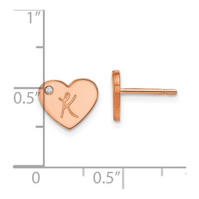 Rose Gold-Plated Sterling Silver 1mm Round Diamond Initial Heart Stud Earrings – view 2
