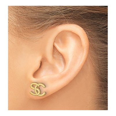 14K Yellow Gold Interlocking Initial Earrings – view 3
