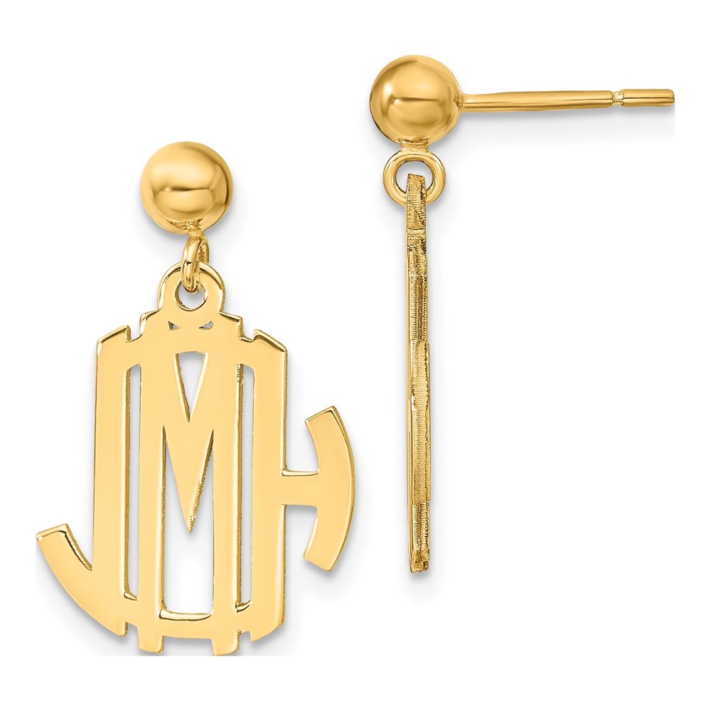 Personalized Monogram Dangle Earrings, Gold Plated