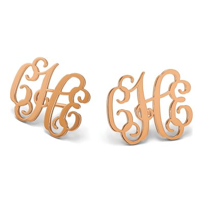14K Rose Gold Personalized Monogram Button Stud Earrings – view 2