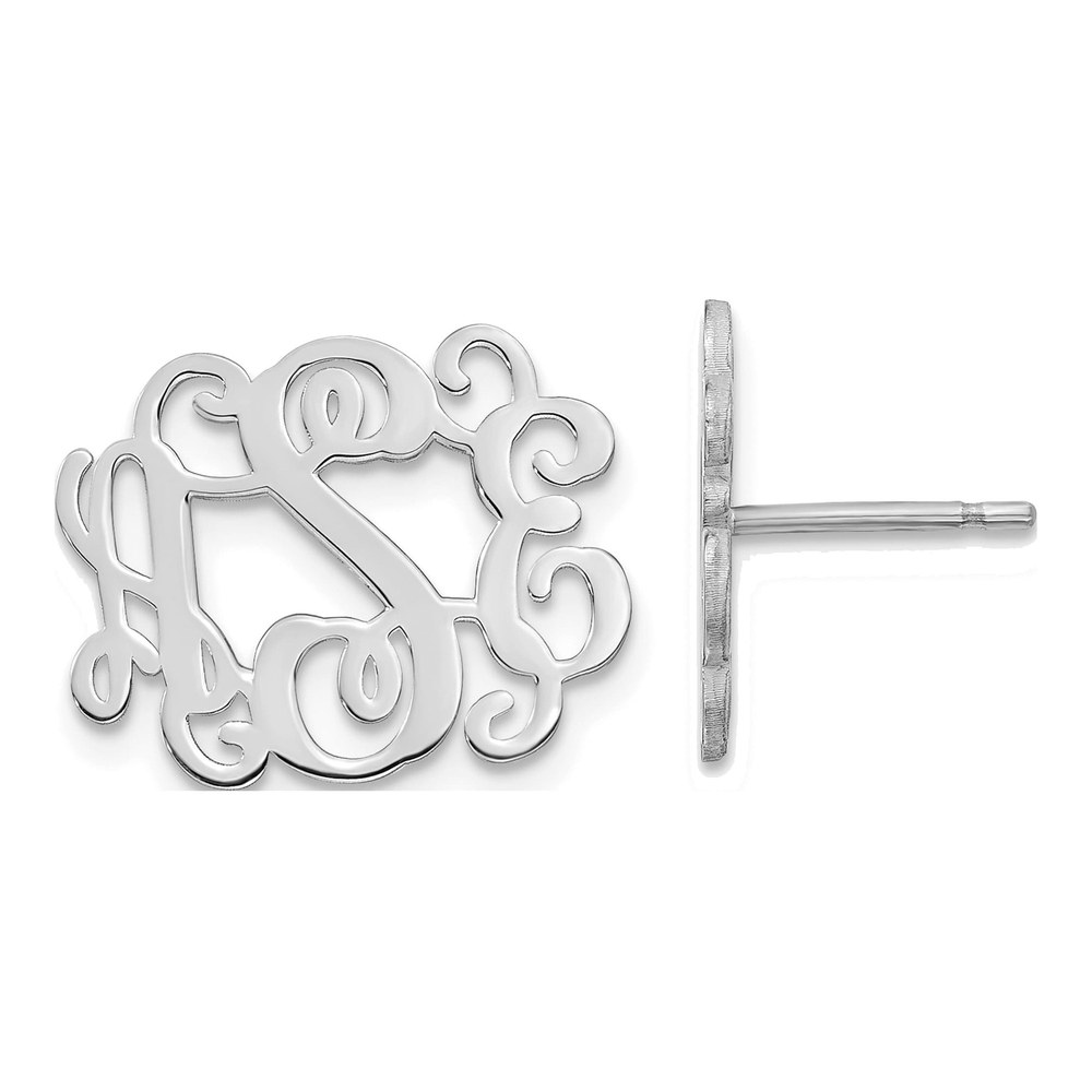 Sterling Silver Silver/Rhodium-Plated Polished Monogram Post Earrings