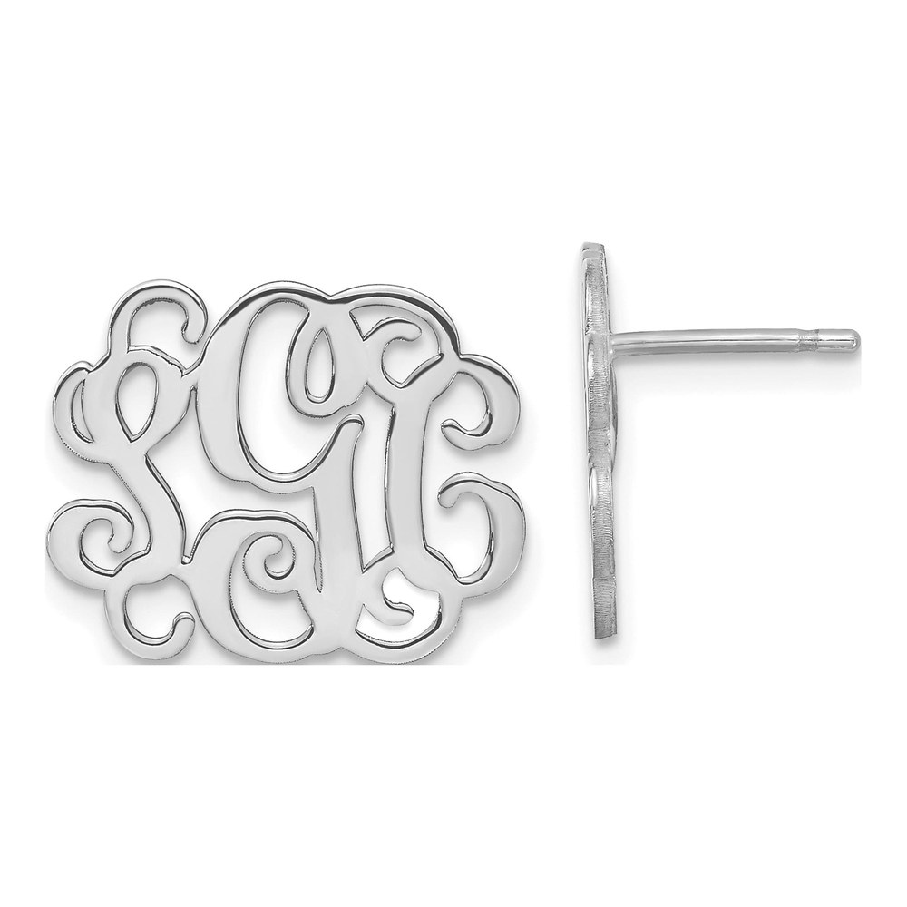 Sterling Silver Silver/Rhodium-Plated Polished Monogram Post Earrings