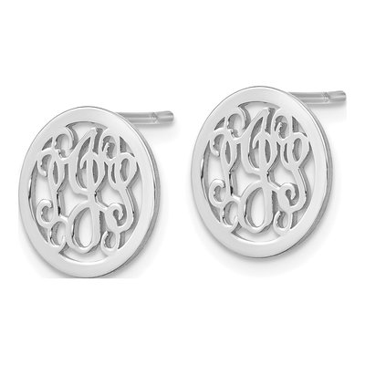 Sterling Silver Small Monogram Circle Stud Earrings – view 2