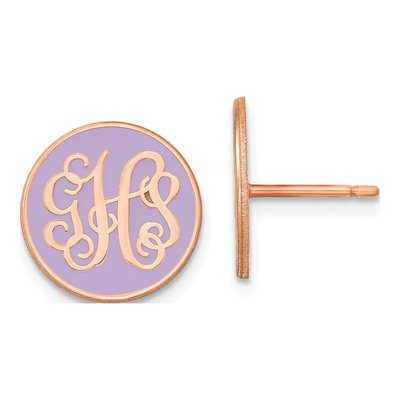 14K Rose Gold Round Monogram Stud Earrings