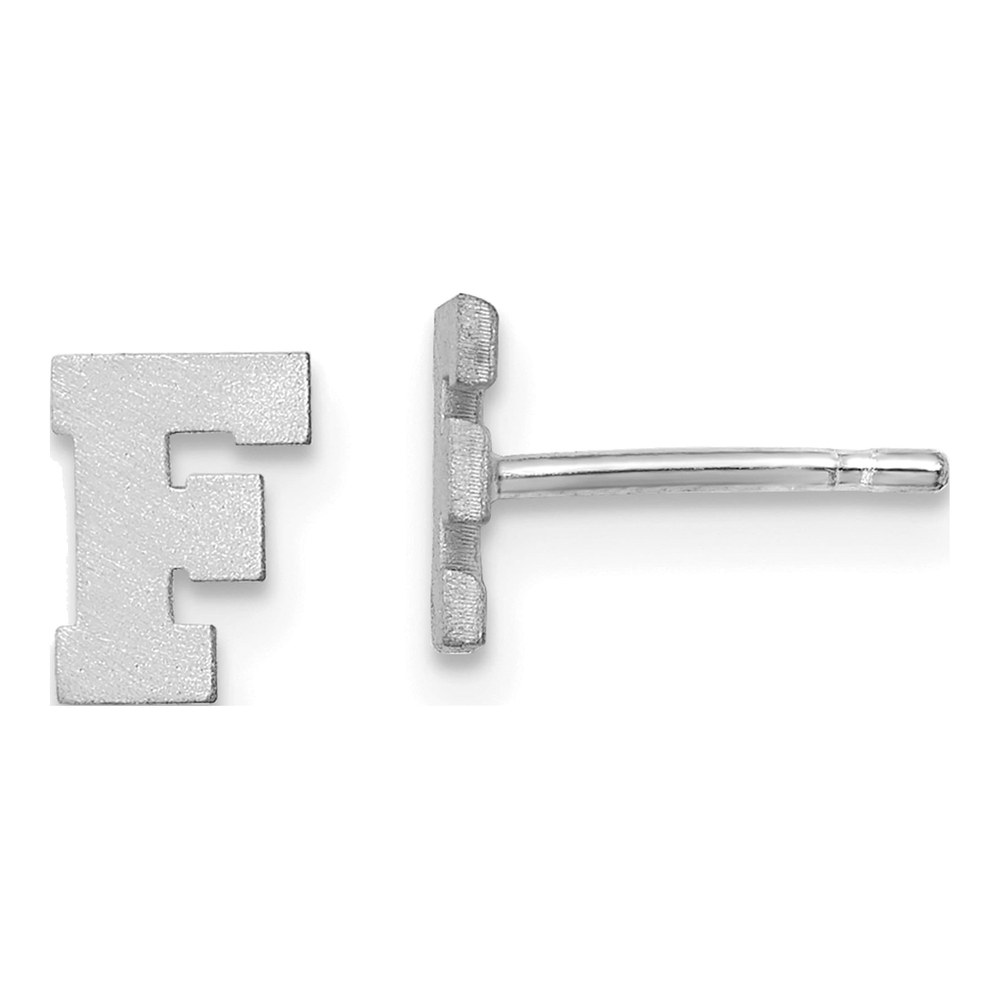 Sterling Silver Rhodium-Plated Brushed Letter F Initial Post Earrings