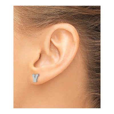 Sterling Silver Letter V Stud Earrings – view 5
