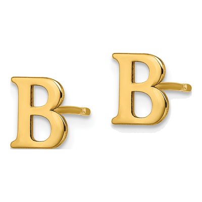 Gold-Plated Sterling Silver Letter B Stud Earrings – view 2