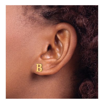 Gold-Plated Sterling Silver Letter B Stud Earrings – view 3