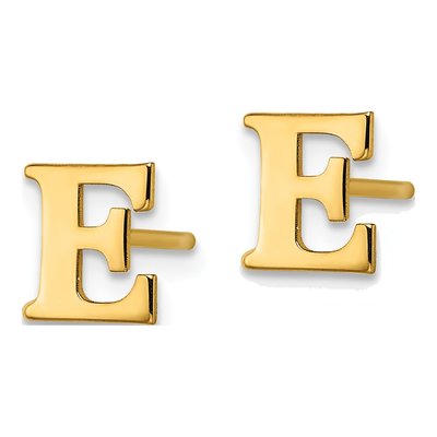 Gold-Plated Sterling Silver Letter E Stud Earrings – view 2