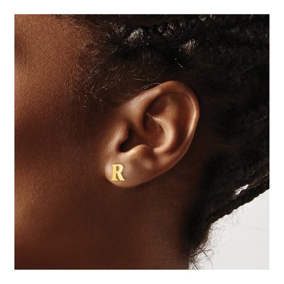 Gold-Plated Sterling Silver Letter R Stud Earrings – view 3