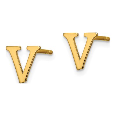 Gold-Plated Sterling Silver Letter V Stud Earrings – view 2