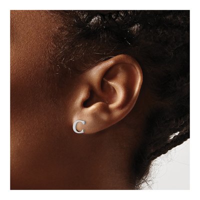 Sterling Silver Letter C Stud Earrings – view 3