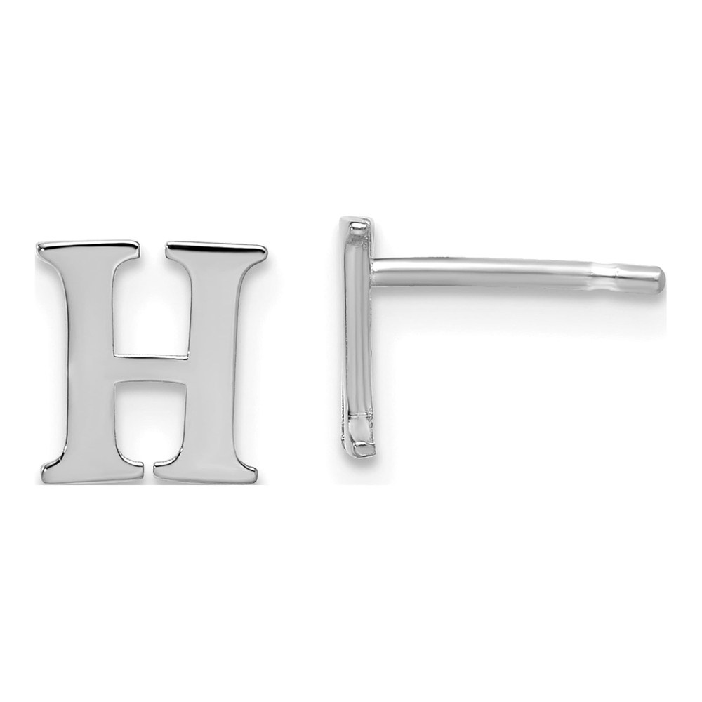 Sterling Silver Rhodium-Plated Letter H Initial Post Earrings