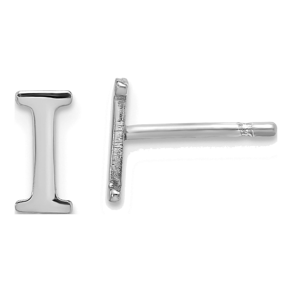 Sterling Silver Rhodium-Plated Letter I Initial Post Earrings