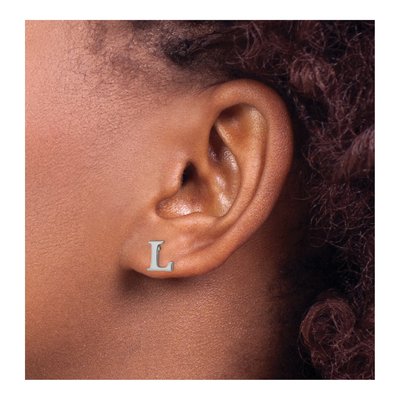 Sterling Silver Letter L Stud Earrings – view 3