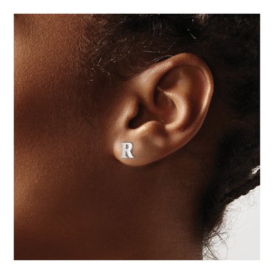 Sterling Silver Letter R Stud Earrings – view 3