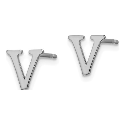 Sterling Silver Letter V Stud Earrings – view 2