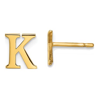 14K Yellow Gold Letter K Stud Earrings