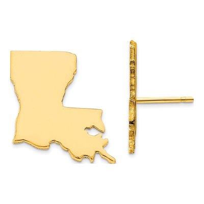 Gold-Plated Sterling Silver Louisiana State Stud Earrings