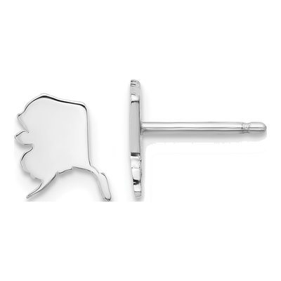 14K White Gold Alaska State Stud Earrings