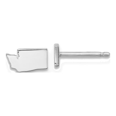 14K White Gold Washington State Button Stud Earrings