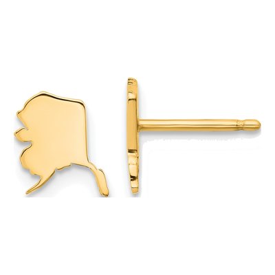 14K Yellow Gold Alaska State Stud Earrings