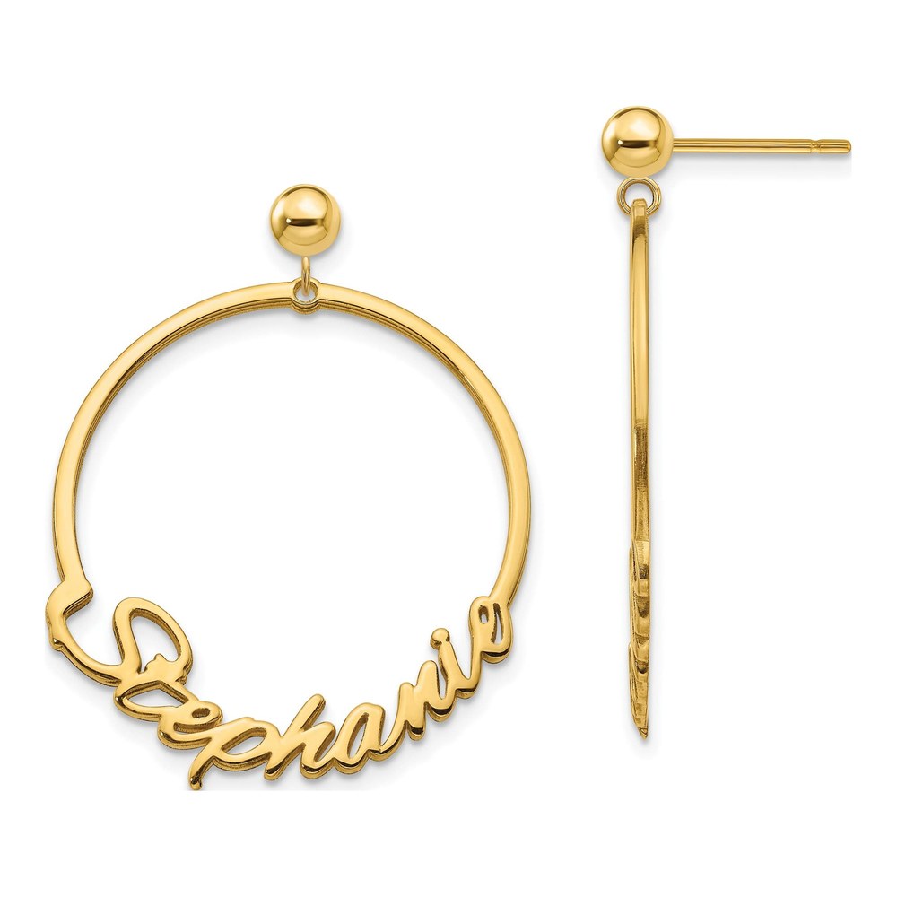 Gold-Plated Sterling Silver Personalized Round Name Dangle Earrings