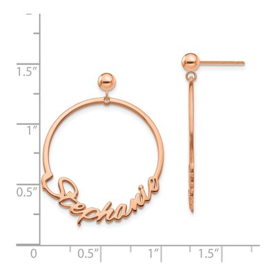 Rose Gold-Plated Sterling Silver Personalized Round Name Dangle Earrings – view 2