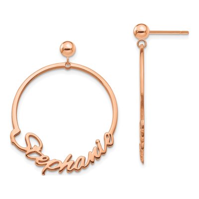 Rose Gold-Plated Sterling Silver Personalized Round Name Dangle Earrings