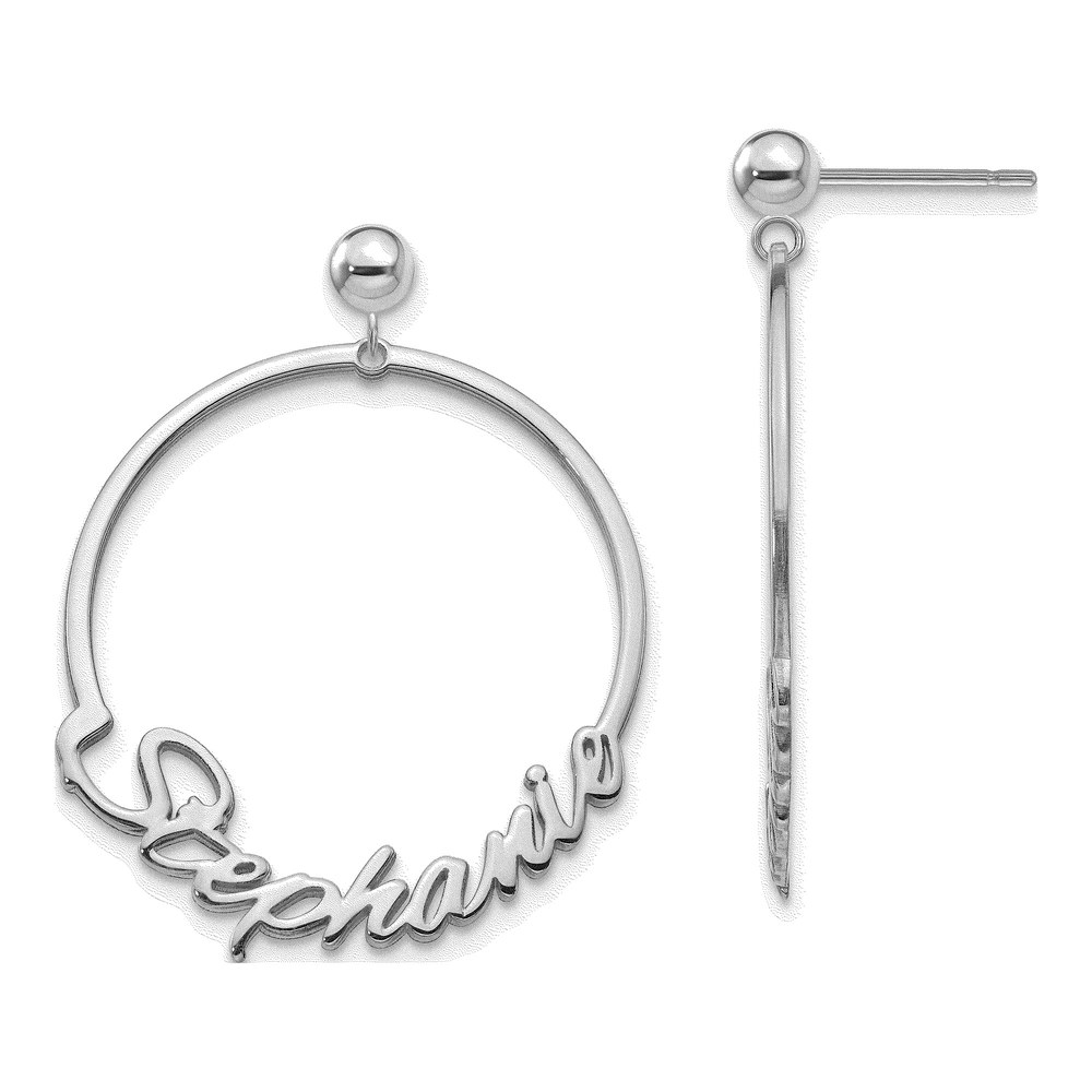 Sterling Silver Silver/Rhodium-Plated Circle Name Plate Dangle Earrings