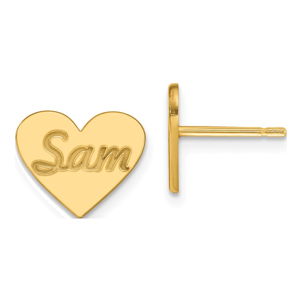 Personalized Small Heart Post Earrings, Gold Plated SS