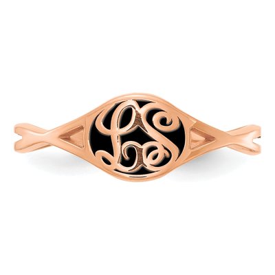 14K Rose Gold Enameled Twisted Initial Signet Ring – view 4