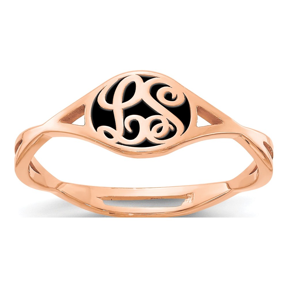 14K Rose Gold Enameled Twisted Initial Signet Ring