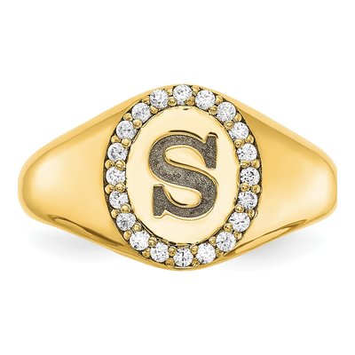 Gold-Plated Sterling Silver 0.16 ct tw Diamond Personalized Initial Signet Ring – view 5
