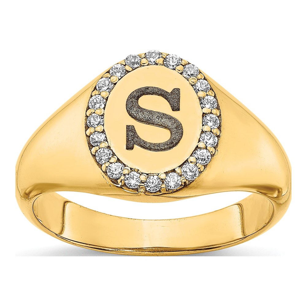 Gold-Plated Sterling Silver 0.16 ct tw Diamond Personalized Initial Signet Ring