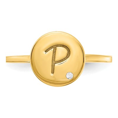 Gold-Plated Sterling Silver Diamond Personalized Initial Signet Ring – view 4