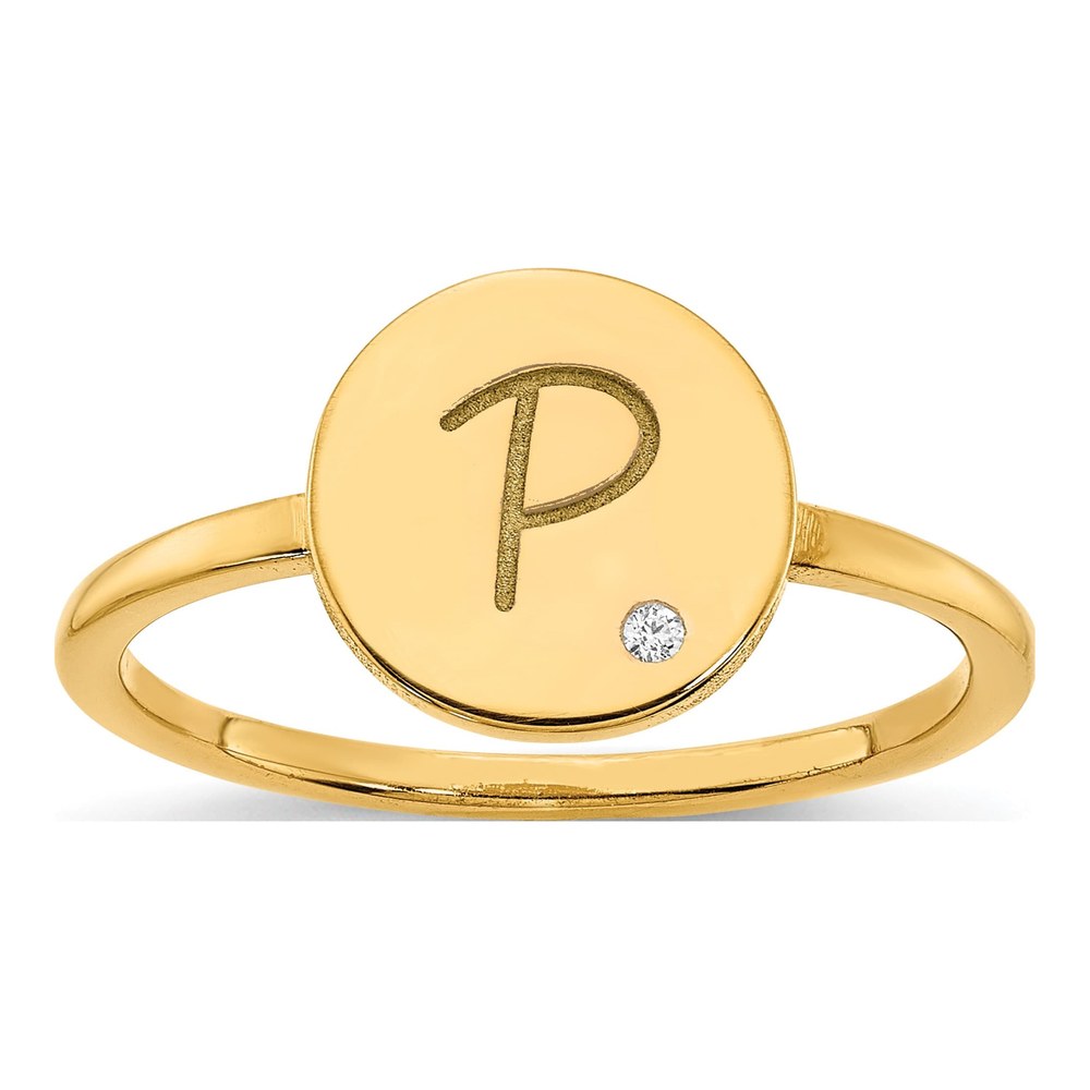 Gold-Plated Sterling Silver Diamond Personalized Initial Signet Ring