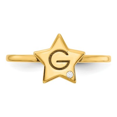 Gold-Plated Sterling Silver Diamond Personalized Initial Star Signet Ring – view 4