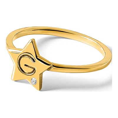 Gold-Plated Sterling Silver Diamond Personalized Initial Star Signet Ring – view 6