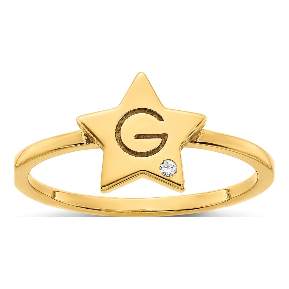 Gold-Plated Sterling Silver Diamond Personalized Initial Star Signet Ring