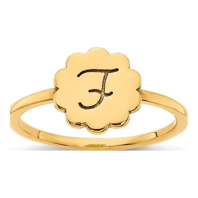 Gold-Plated Sterling Silver Personalized Initial Flower Signet Ring
