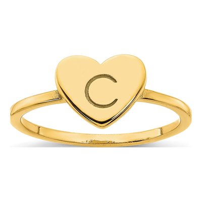 Gold-Plated Sterling Silver Personalized Initial Heart Signet Ring